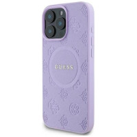 Guess Saffiano Peony Classic Logo MagSafe iPhone 16 Pro Case - Purple