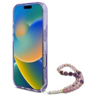 Guess IML Flowers With Pearl Strap MagSafe case for iPhone 16 Pro Max - purple