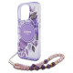 Guess IML Flowers With Pearl Strap MagSafe case for iPhone 16 Pro Max - purple
