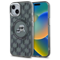 Karl Lagerfeld IML Monogram Karl & Choupette Head MagSafe iPhone 15 Plus Case - Black