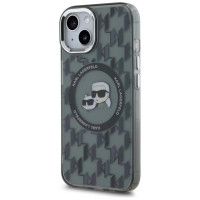 Karl Lagerfeld IML Monogram Karl & Choupette Head MagSafe iPhone 15 Plus Case - Black