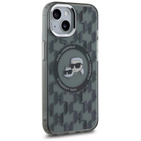 Karl Lagerfeld IML Monogram Karl & Choupette Head MagSafe iPhone 15 Plus Case - Black