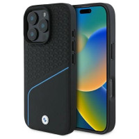 BMW Sign Leather Textured And Line MagSafe Case for iPhone 16 Pro Max - Black