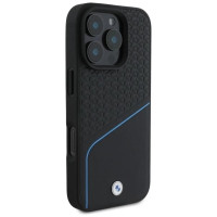 BMW Sign Leather Textured And Line MagSafe Case for iPhone 16 Pro Max - Black