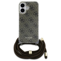 Guess Crossbody Cord 4G Print Case with Lanyard for iPhone 16 - Brown