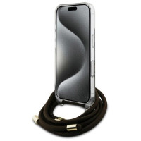 Guess Crossbody Cord 4G Print Case with Lanyard for iPhone 16 - Brown