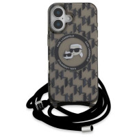 Karl Lagerfeld IML Crossbody Monogram Karl & Choupette Head MagSafe iPhone 16 Case - Black