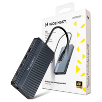 Wozinsky USB-C Hub 14 in 1 Wozinsky WDS03Y5S Multifunctional, Aluminum, for 3 Monitors, with 15 cm Cable - Gray