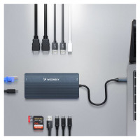 Wozinsky USB-C Hub 14 in 1 Wozinsky WDS03Y5S Multifunctional, Aluminum, for 3 Monitors, with 15 cm Cable - Gray