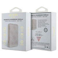 Guess Powerbank inductive 15W GUPB5FP4EMGP 5000mAh pink/pink 4G Leather Metal Logo MagSafe