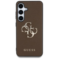 Guess Grained Big 4G Logo Small Classic Logo case for Samsung Galaxy S25 Plus brown