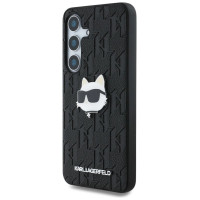Karl Lagerfeld Leather Monogram Pin Logo Choupette Head Samsung Galaxy S25 Case Black