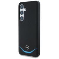 Mercedes Leather Contrasted Blue Horizontal Curve MagSafe Case for Samsung Galaxy S25 - Black