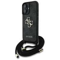 Guess 4G Big Logo Cord Stap Crossbody Case for iPhone 16 Black