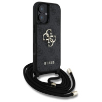 Guess 4G Big Logo Cord Stap Crossbody Case for iPhone 16 Black