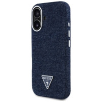 Guess Denim Triangle Logo MagSafe iPhone 16 Case - Blue