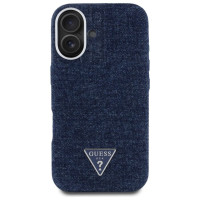 Guess Denim Triangle Logo MagSafe iPhone 16 Case - Blue