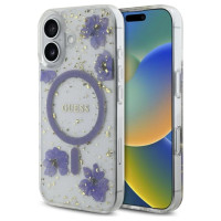 Guess Resin Flowers Glitter MagSafe case for iPhone 16 - purple