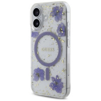 Guess Resin Flowers Glitter MagSafe case for iPhone 16 - purple