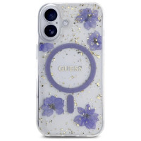 Guess Resin Flowers Glitter MagSafe case for iPhone 16 - purple