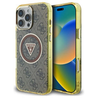 Guess IML Metal Glitter 4G Circle Triangle MagSafe Case for iPhone 16 Pro Max - Brown