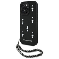 Karl Lagerfeld Saffiano Crystals w/Chain iPhone 16 Pro Max Case - Black