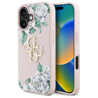 Guess Grained Roses Big 4G logo iPhone 16 case - pink