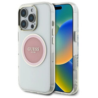 Guess IML Metal Colored Circle Classic Logo MagSafe iPhone 16 Pro Case - Pink