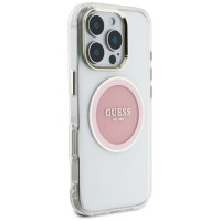 Guess IML Metal Colored Circle Classic Logo MagSafe iPhone 16 Pro Case - Pink