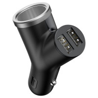 Baseus Y Type Car Charger car charger 2x USB + cigarette lighter socket 3.4A black (CCALL-YX01)