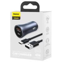 Baseus Golden Contactor Pro car charger USB-C / USB-A 40W PD QC 4+ SCP FCP AFC + cable - gray