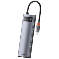 Baseus Metal Gleam 8in1 USB-C - USB-C PD 100W HUB 1x HDMI 4K 30Hz 1x SD and microSD card reader 3x USB-A 3.2 1xRJ45 - gray