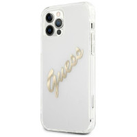 Guess GUHCP12LKTRSVGO iPhone 12 Pro Max 6.7" Transparent hardcase Vintage Script Gold
