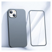 Joyroom 360 Full Case front and back cover for iPhone 13 + tempered glass screen protector grey (JR-BP927 tranish)