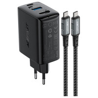 Acefast 2in1 charger GaN 65W USB Type C / USB, adapter HDMI adapter 4K 60Hz (set with cable) black (A17 black)