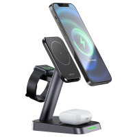 Acefast Qi Wireless Charger 15W for iPhone (with MagSafe), Apple Watch and Apple AirPods Stand Holder Magnetic Holder Black (E3 black)
