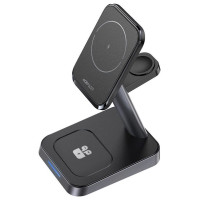 Acefast Qi Wireless Charger 15W for iPhone (with MagSafe), Apple Watch and Apple AirPods Stand Holder Magnetic Holder Black (E3 black)