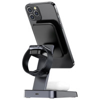 Acefast Qi Wireless Charger 15W for iPhone (with MagSafe), Apple Watch and Apple AirPods Stand Holder Magnetic Holder Black (E3 black)