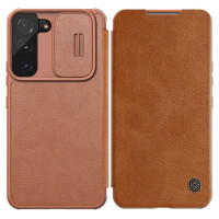 Nillkin Qin Leather Pro Case Case for Samsung Galaxy S22+ (S22 Plus) Camera Protector Holster Cover Flip Case Brown