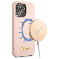 Guess GUHMP13LLSLMGLP iPhone 13 Pro / 13 6.1" light pink/light pink hardcase Silicone Script Gold Logo Magsafe