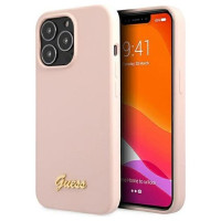 Guess GUHMP13LLSLMGLP iPhone 13 Pro / 13 6.1" light pink/light pink hardcase Silicone Script Gold Logo Magsafe