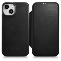 Icarer CE Oil Wax Premium Leather Folio Case Leather Case iPhone 14 Plus Magnetic Flip MagSafe Black (AKI14220707-BK)