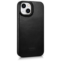 Icarer CE Oil Wax Premium Leather Folio Case Leather Case iPhone 14 Plus Magnetic Flip MagSafe Black (AKI14220707-BK)