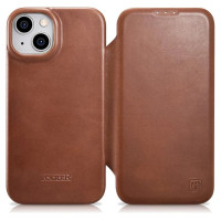 Icarer CE Oil Wax Premium Leather Folio Case iPhone 14 Plus magnetic flip case MagSafe brown (AKI14220707-BN)