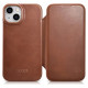 Icarer CE Oil Wax Premium Leather Folio Case iPhone 14 Plus magnetic flip case MagSafe brown (AKI14220707-BN)