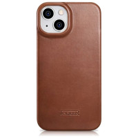 Icarer CE Oil Wax Premium Leather Folio Case iPhone 14 Plus magnetic flip case MagSafe brown (AKI14220707-BN)