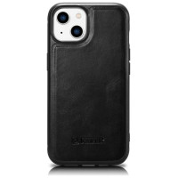 Icarer Leather Oil Wax case covered with natural leather for iPhone 14 Plus black (WMI14220719-BK)