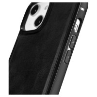 Icarer Leather Oil Wax case covered with natural leather for iPhone 14 Plus black (WMI14220719-BK)
