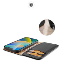 Dux Ducis Hivo Leather Flip Cover Genuine Leather Wallet for Cards and Documents iPhone 14 Plus Black