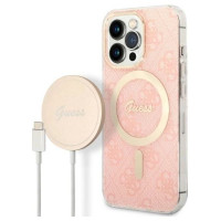 Guess Set Guess GUBPP13LH4EACSP Case+ Charger iPhone 13 Pro pink/pink hard case 4G Print MagSafe